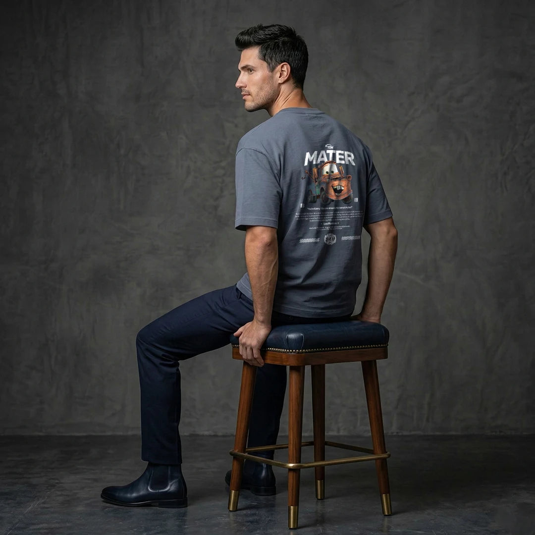 Vintage Tow Mater "Specifications" Graphic Oversized T-Shirt – Airforce Blue 240 GSM Nostalgic Tee