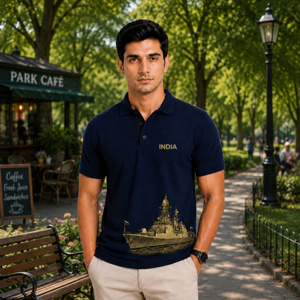 Patriotic India Naval Ship Polo for Men - 210 GSM Breathable T-Shirt