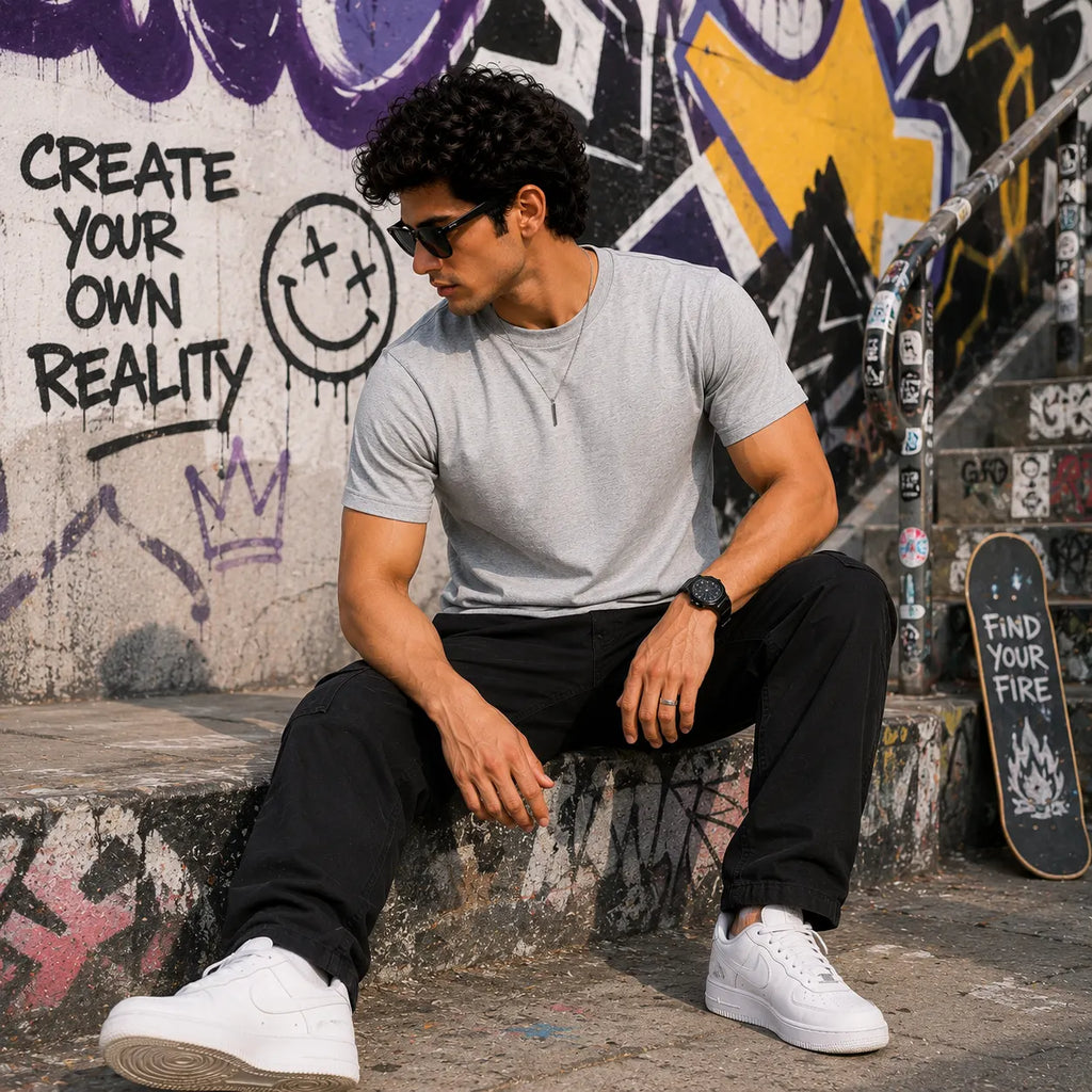 EXCELLO Men’s Plain Cotton T-Shirt (Regular Fit, Round Neck)