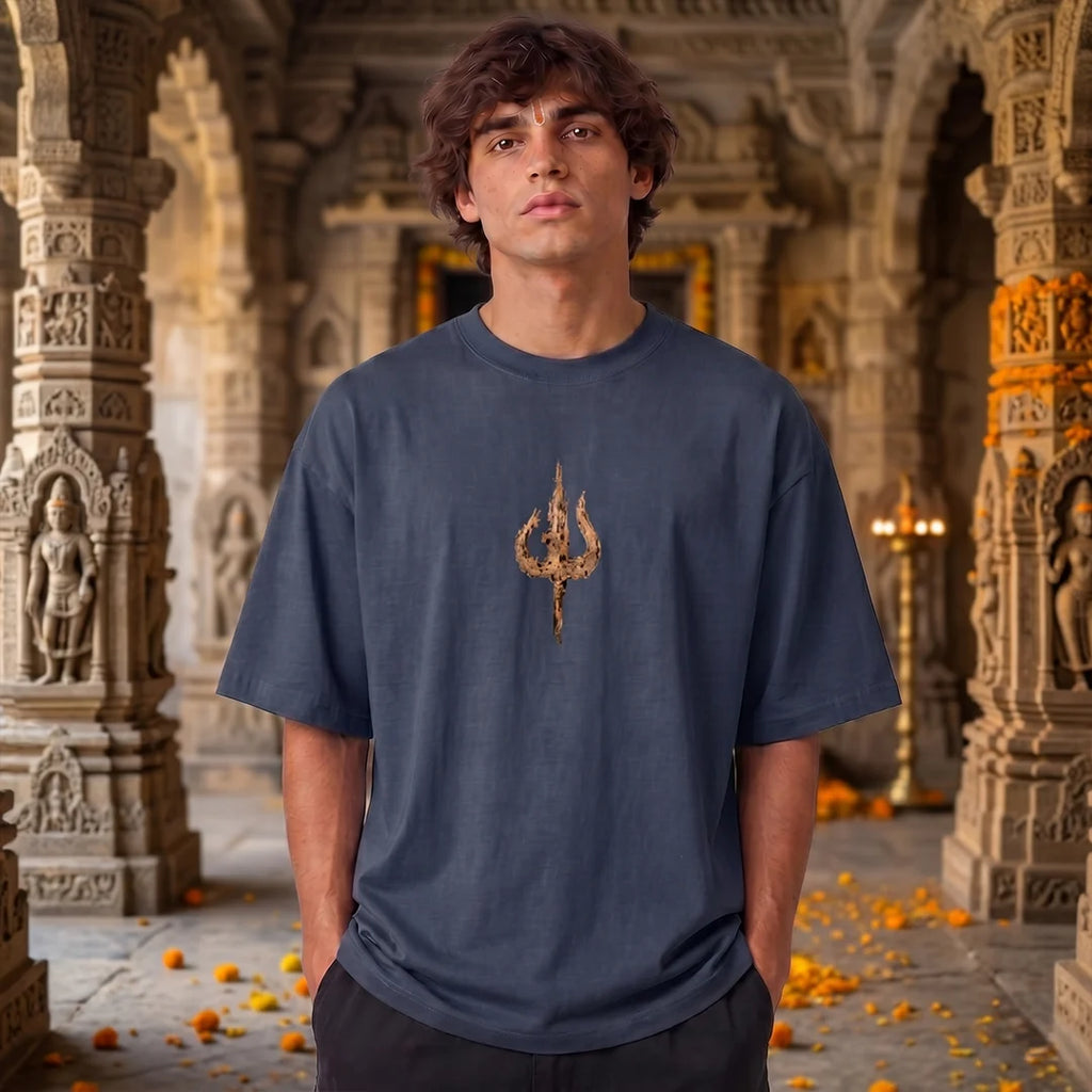 Premium Drop Shoulder T-Shirt | Shiva & Parvati Divine Print | 240 GSM Heavyweight