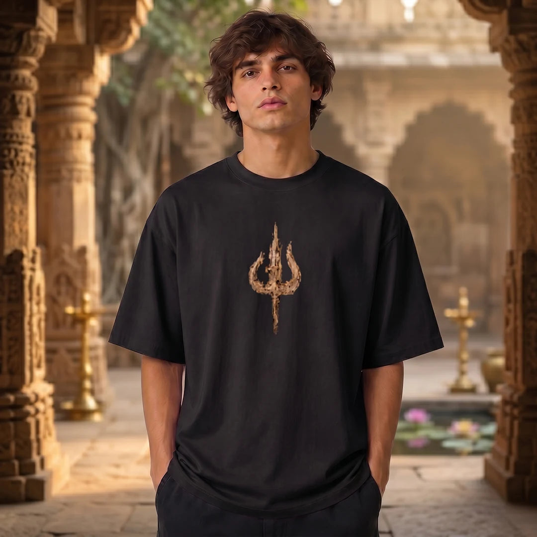 Premium Drop Shoulder T-Shirt | Shiva & Parvati Divine Print | 240 GSM Heavyweight