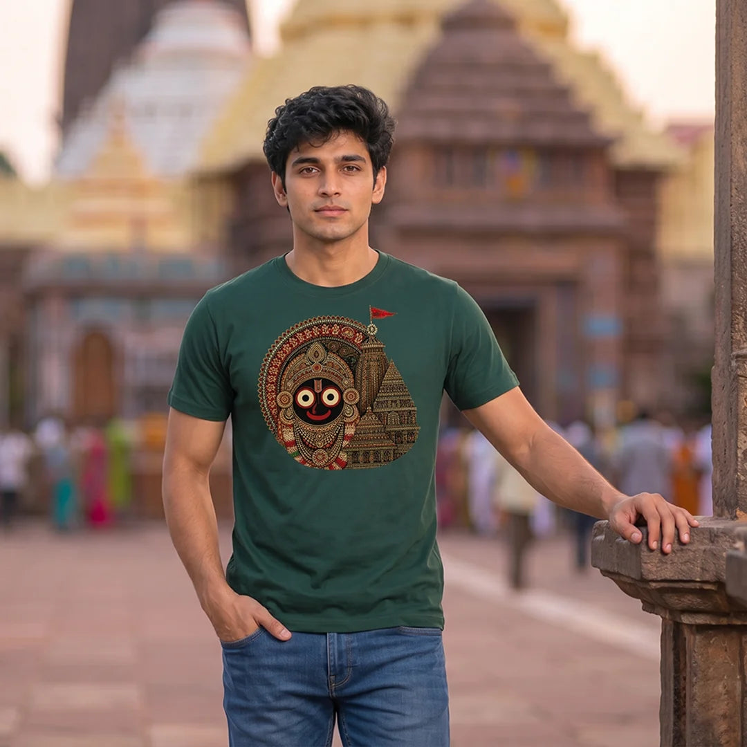 Men's Jagannath Puri Printed Round Neck Regular Fit T-Shirt (180 GSM)
