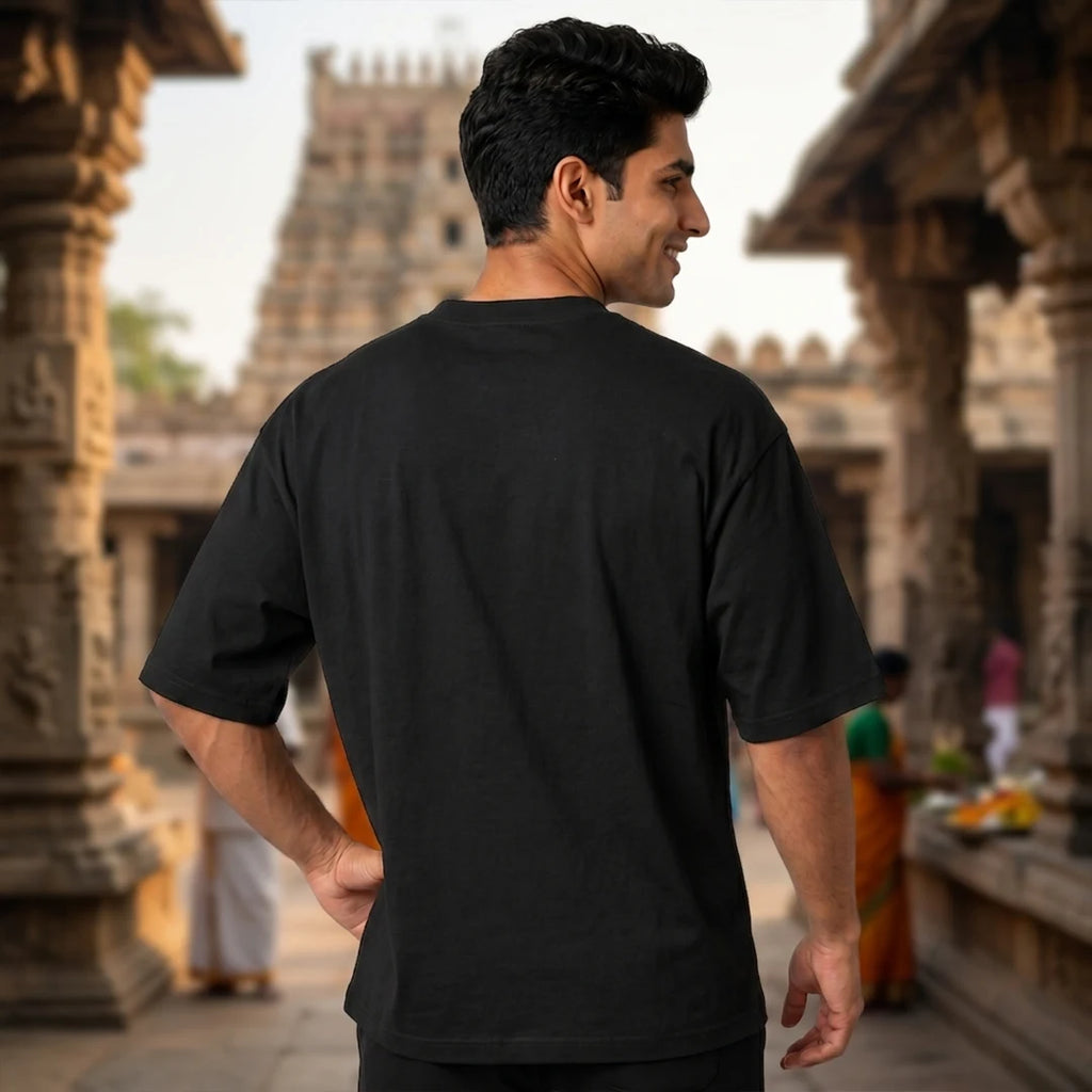 Divine Jagannath Trinity Print Oversized Streetwear T-Shirt – 240 GSM Heavyweight Pure Cotton