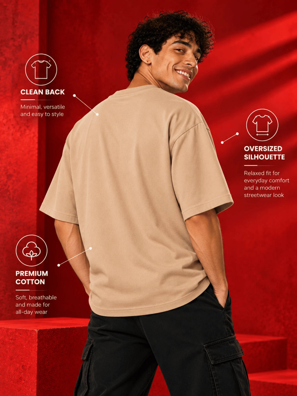 Excello Men's 'We Are Who We Are' Statement Graphic Oversized T-Shirt | Beige