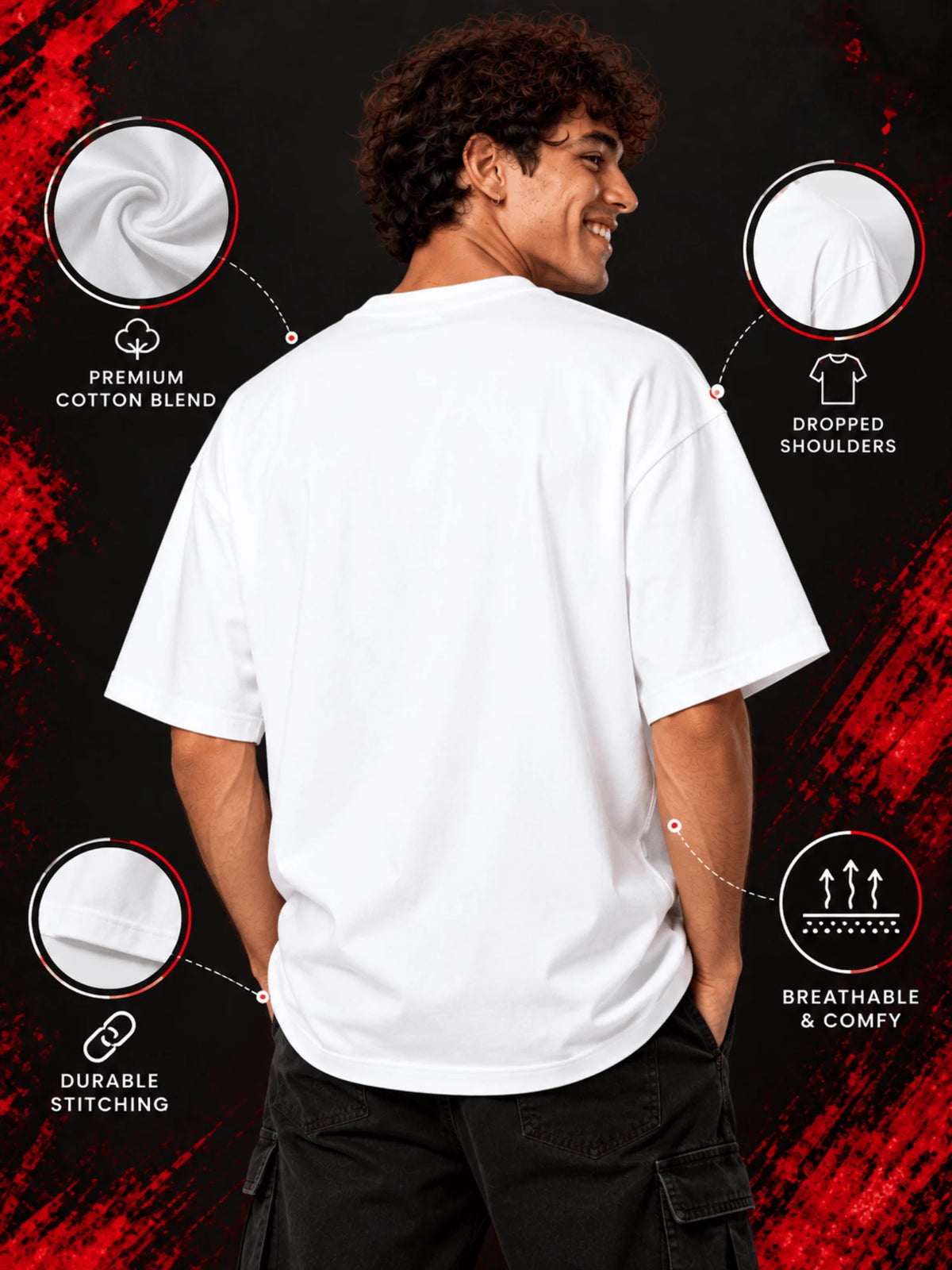 Excello Men's Spartan 'Your Mind Is Your Best Weapon' Graphic Oversized T-Shirt |  White