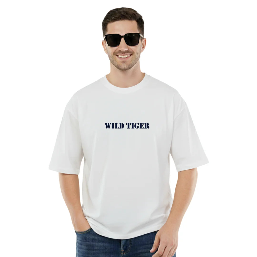 Wild Tiger Premium Oversized T-Shirt – 100% Rich Cotton, 220 GSM Heavyweight Streetwear Tee in Off-White