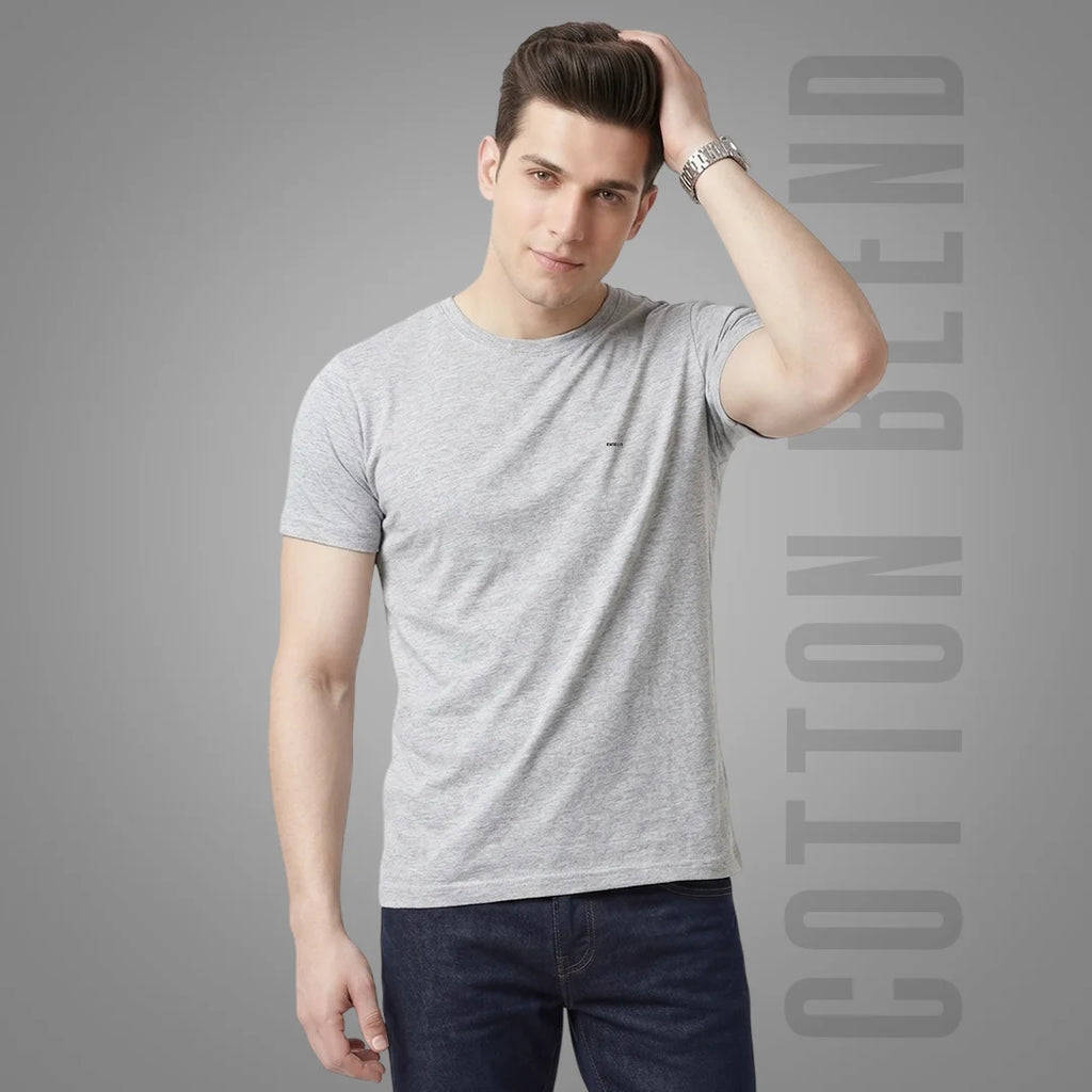 Premium Men's Cotton Blend T-Shirt | 180 GSM Bio-Washed | Excello Embroidered Logo