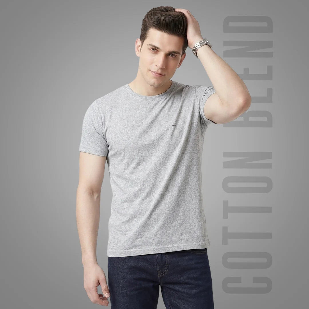 Premium Men's Cotton Blend T-Shirt | 180 GSM Bio-Washed | Excello Embroidered Logo