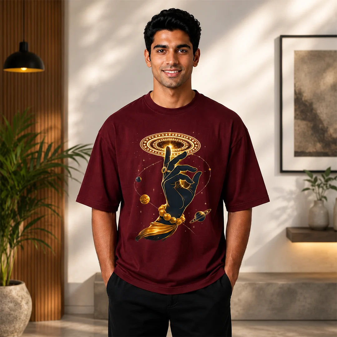 Men's Cosmic Chakra Divine Oversized Graphic T-Shirt - 240 GSM Pure Cotton, Bio-Washed