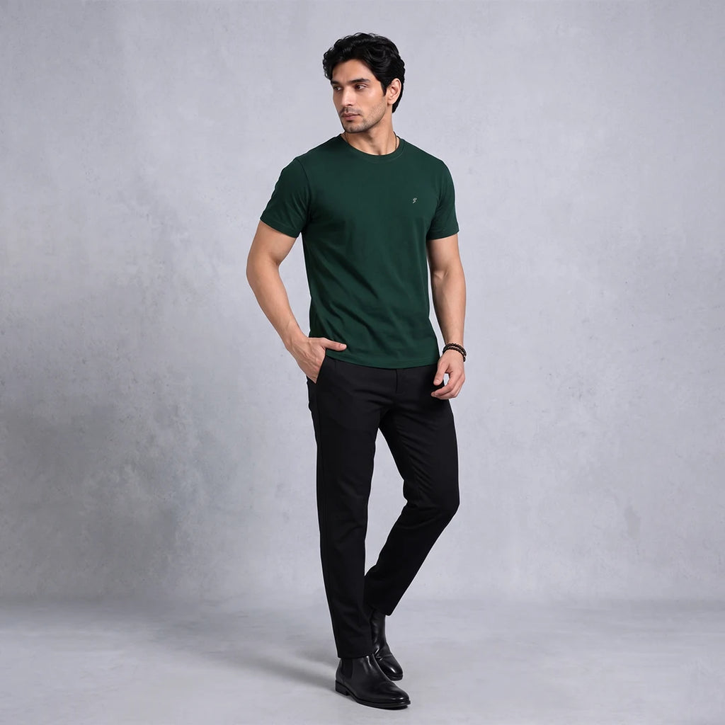Premium Pure Cotton 180 GSM Regular Fit Round Neck T-Shirt – Double Bio-Washed Luxury Comfort