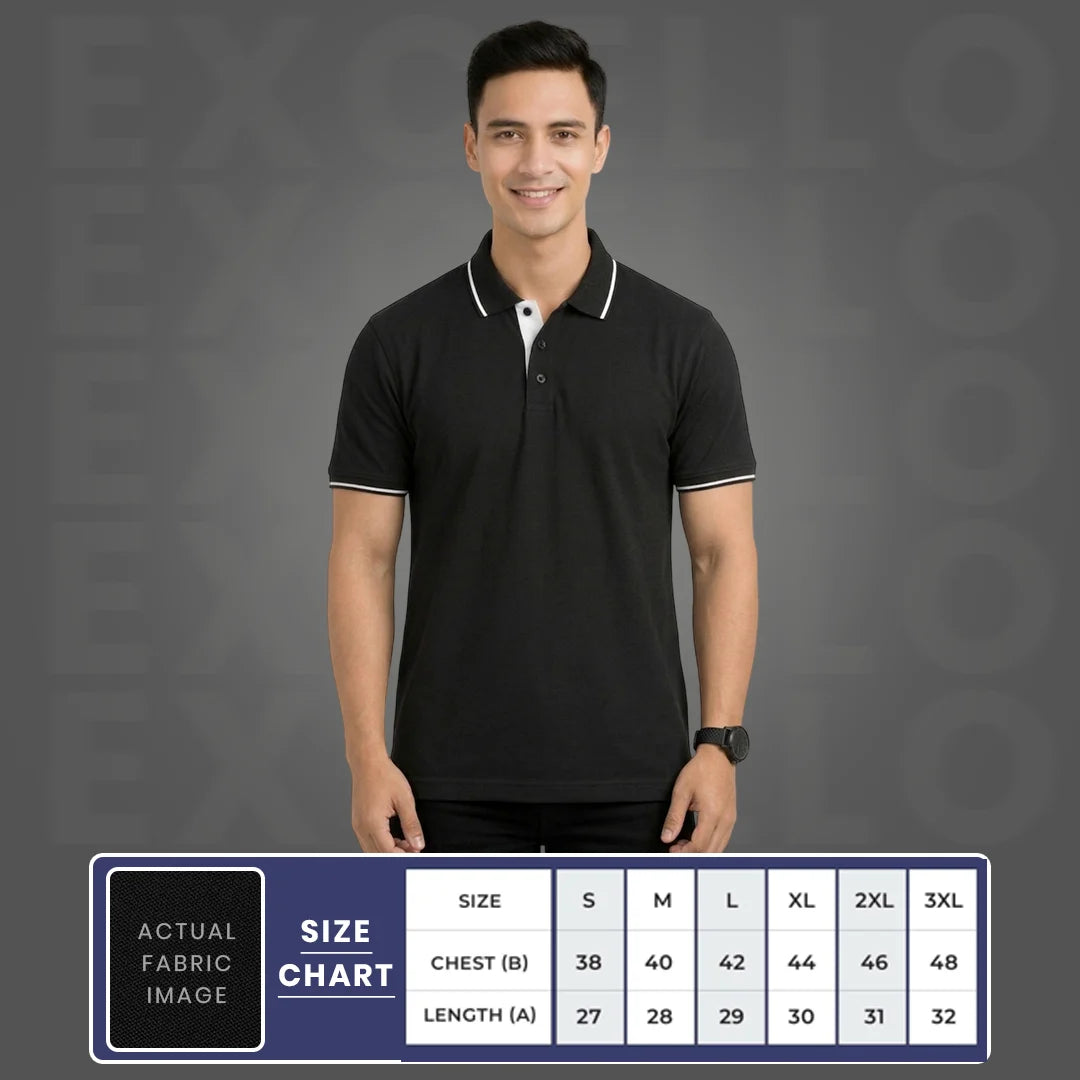 Men’s Premium Polo T-Shirt with Contrast Tipping | 270 GSM | Regular Fit Cotton Pique | Smart Casual & Office Wear