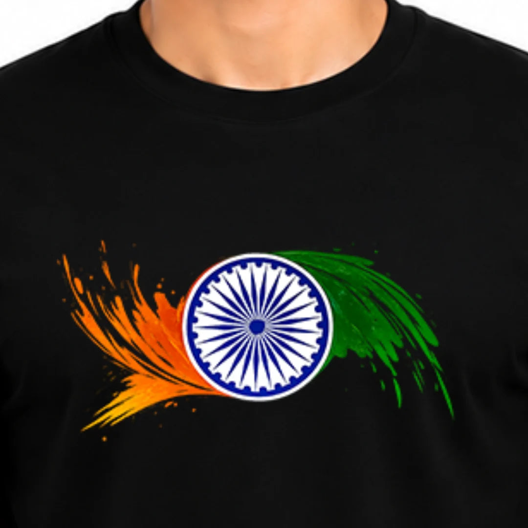 Premium Patriotic Ashoka Chakra T-Shirt | 180 GSM Pure Cotton, Bio-Washed Regular Fit