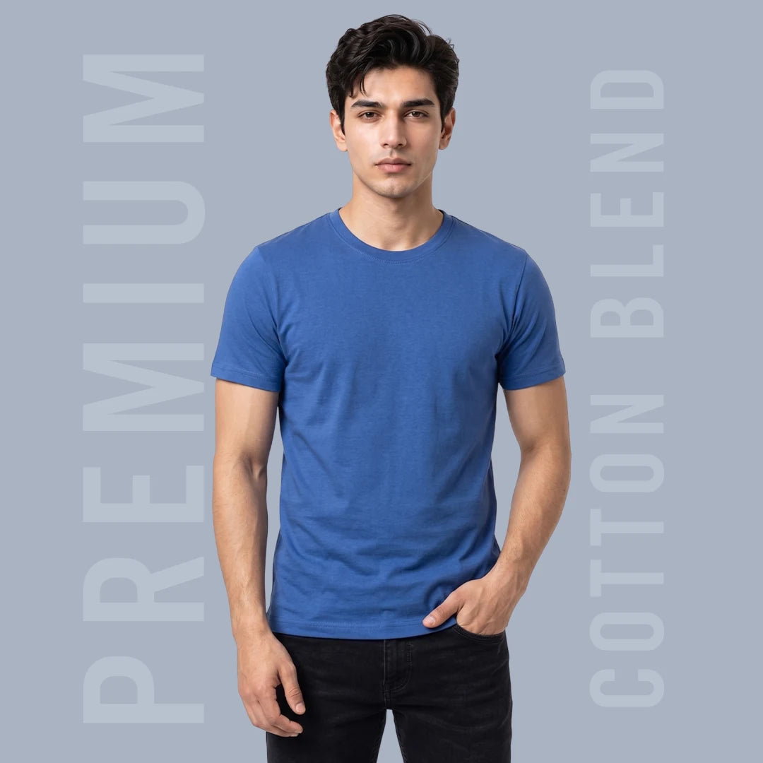 Premium Men's Cotton Blend Round Neck T-Shirt - Regular Fit, 180 GSM, Double Bio-Wash