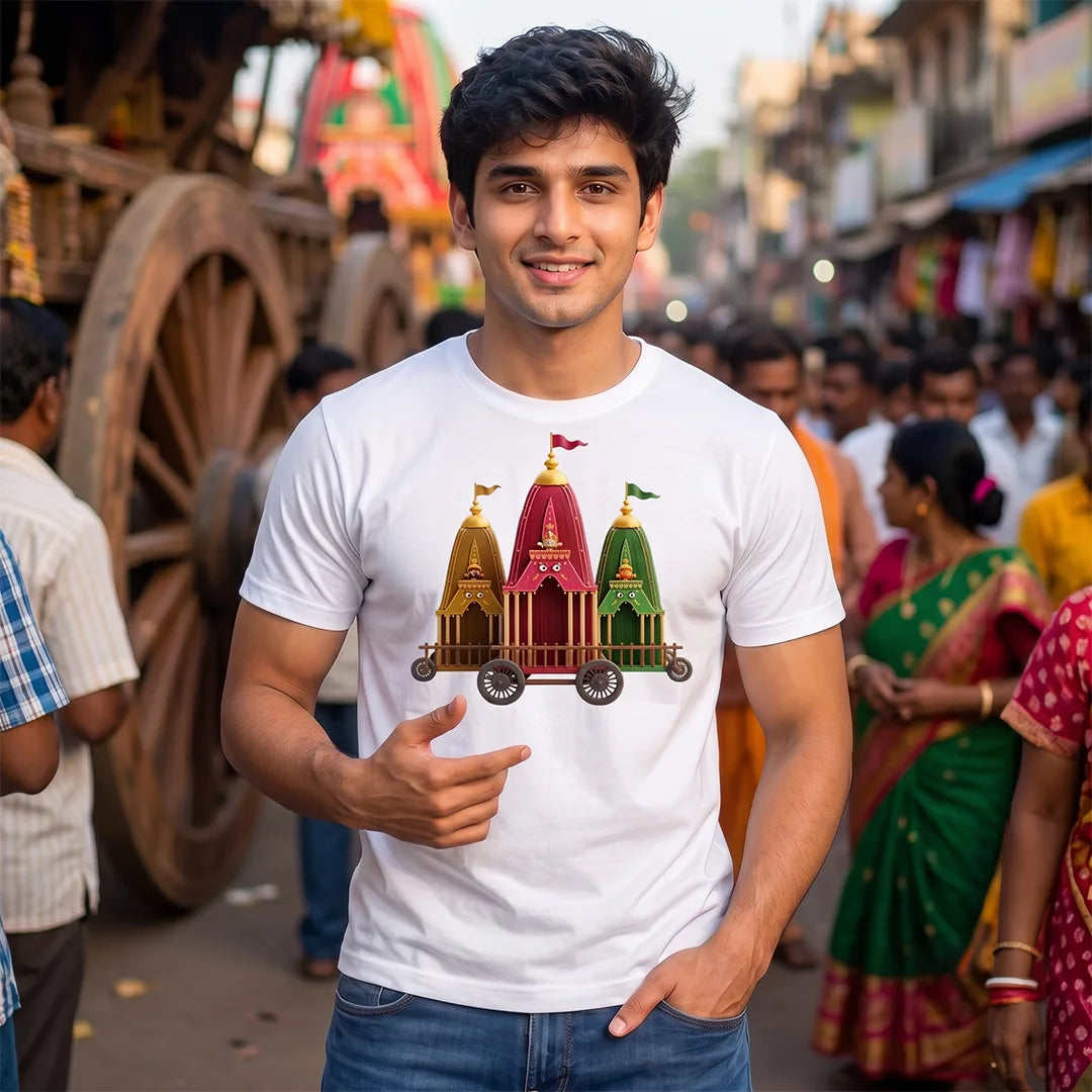 Premium Men's Pure Cotton Jagannath Puri Rath Yatra Chariot Graphic T-Shirt