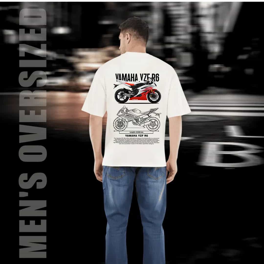 Yamaha YZF R6 Oversized Black T-Shirt for Men - Premium 240 GSM Rich Cotton Biker Graphic Tee
