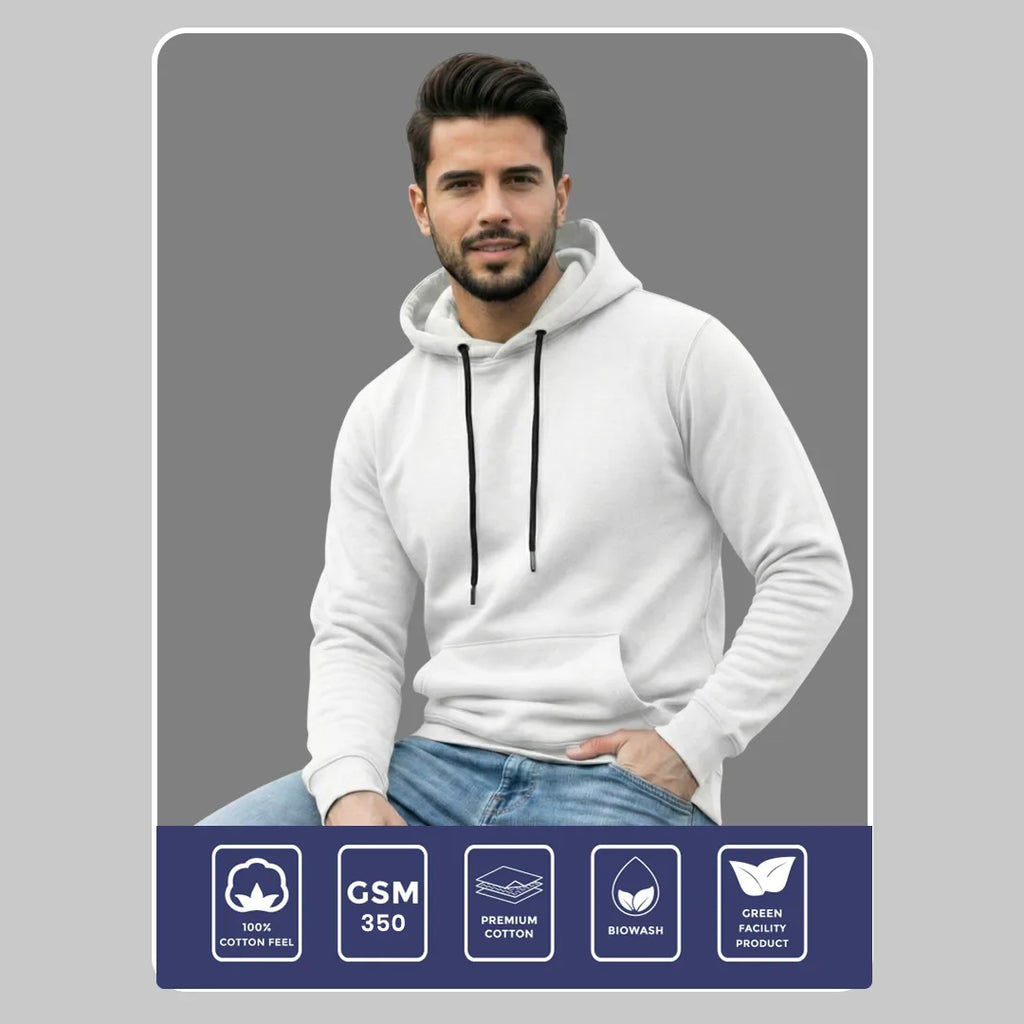 Men's Premium Solid Hoodie | Classic Regular Fit Cotton Blend Pullover Hoodie with Kangaroo Pocket | Essential Casual Winter Streetwear