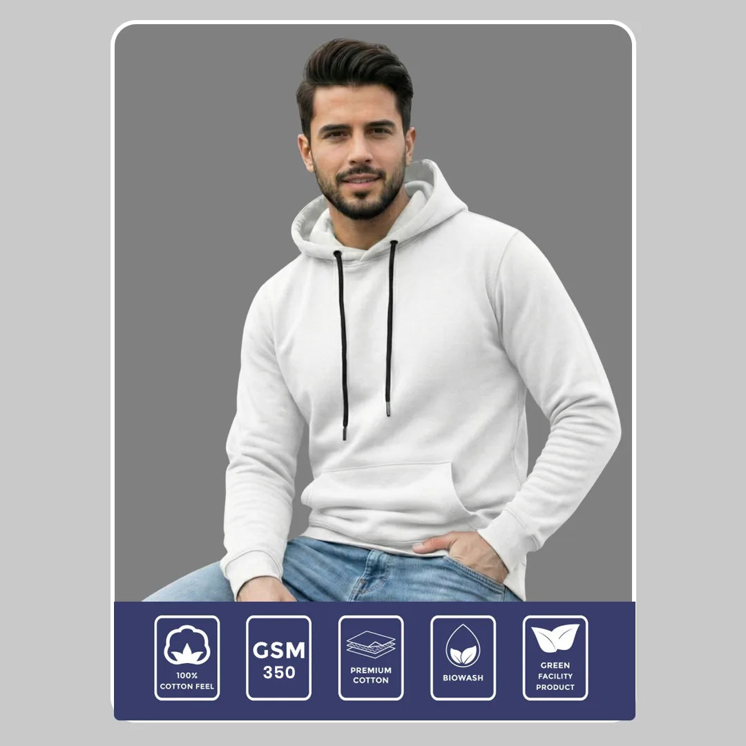 Men's Premium Solid Hoodie | Classic Regular Fit Cotton Blend Pullover Hoodie with Kangaroo Pocket | Essential Casual Winter Streetwear