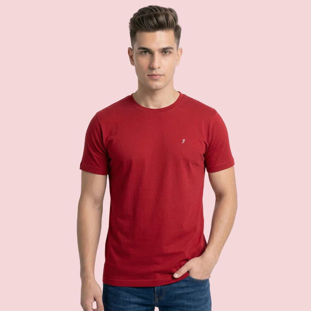 Men's Regular Fit Crew Neck T-Shirt, 100% Pure Cotton, 180 GSM, Breathable Everyday Wear