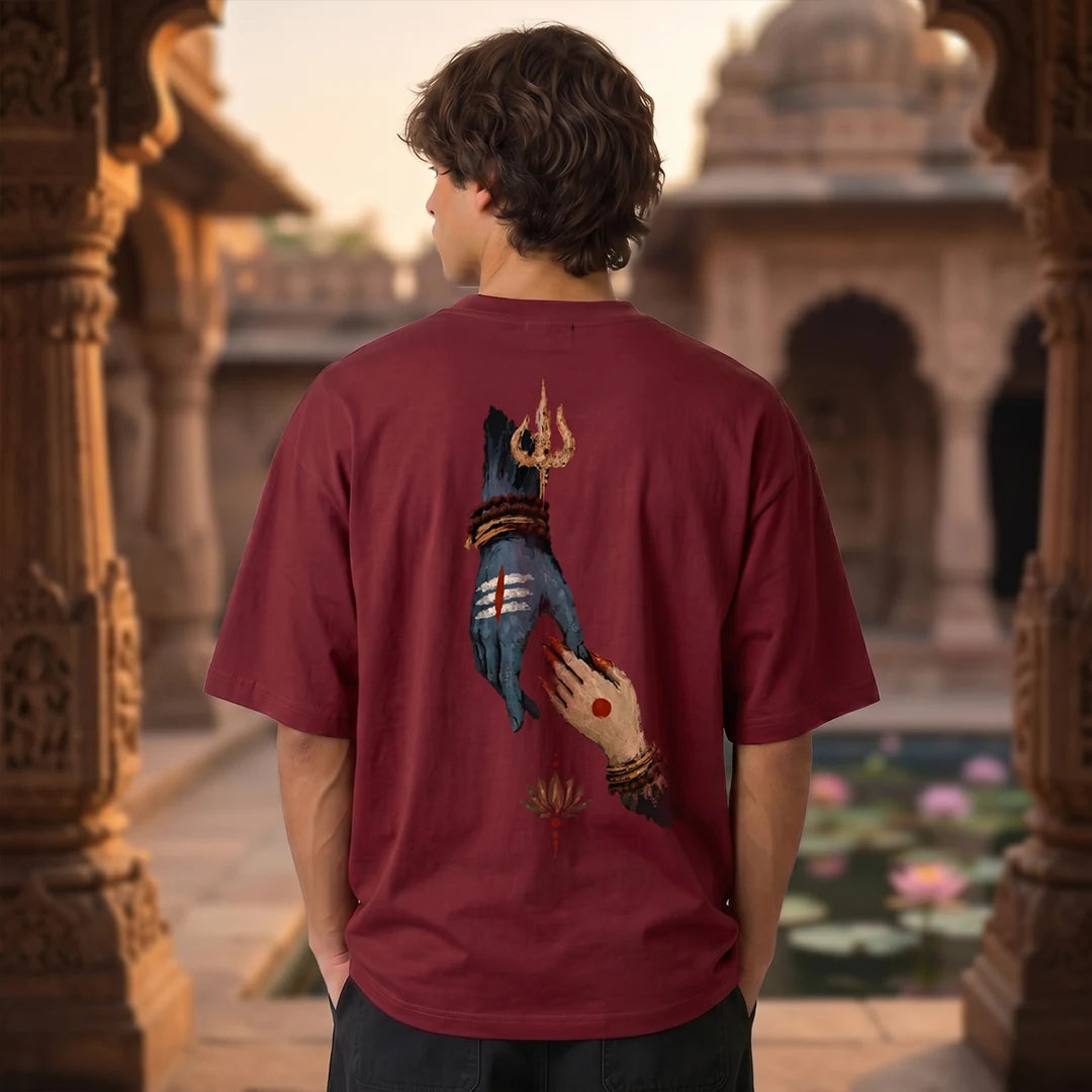 Premium Drop Shoulder T-Shirt | Shiva & Parvati Divine Print | 240 GSM Heavyweight