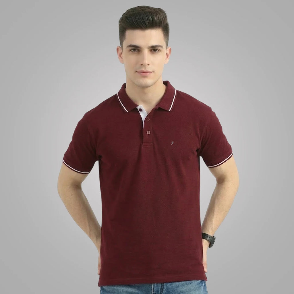 Premium 270 GSM Pure Cotton Biowash Tipping Polo T-Shirt - Heavyweight & Breathable