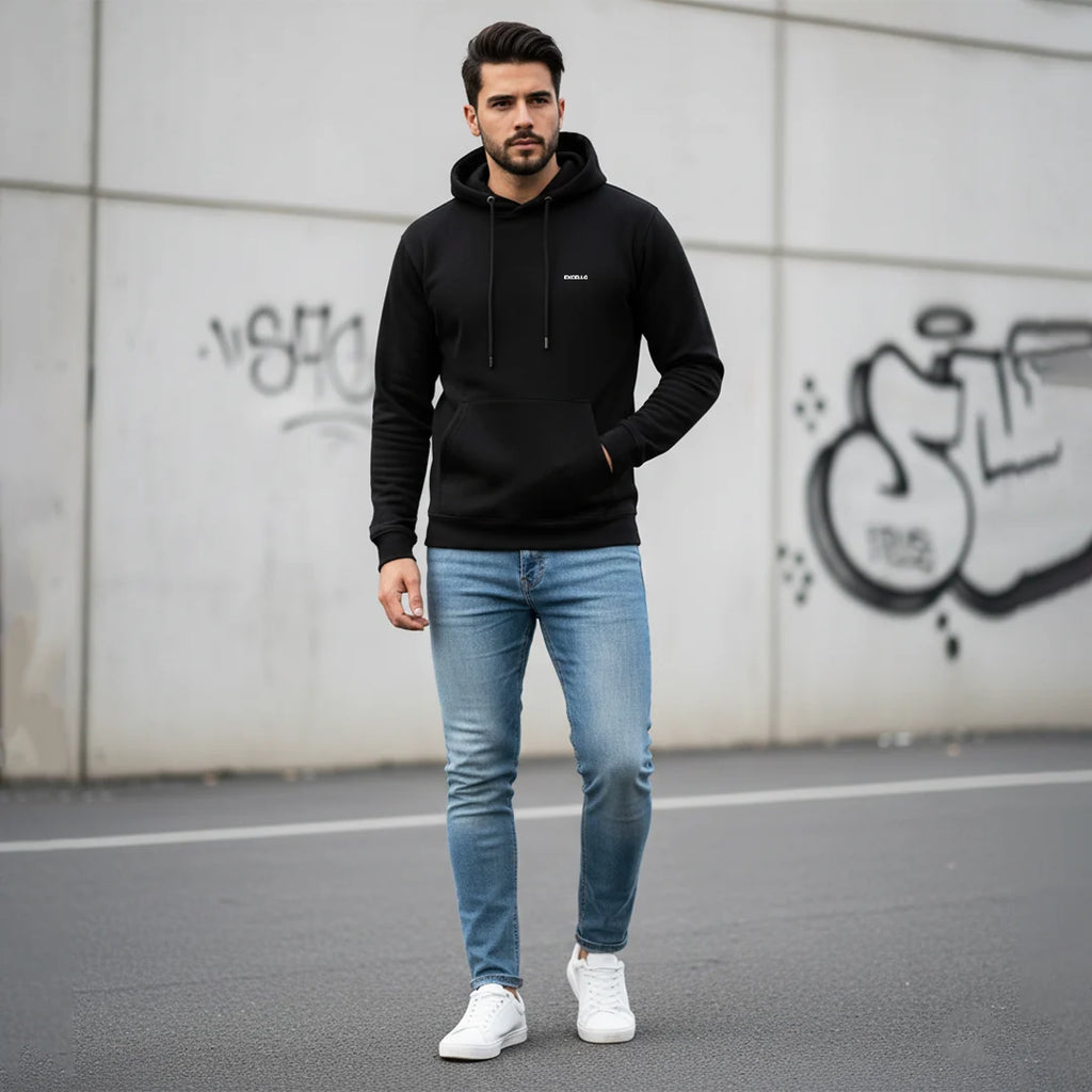 Excello Men’s Premium  Hoodie | Heavyweight Cotton | Bio-Washed Winter Pullover Hoodies