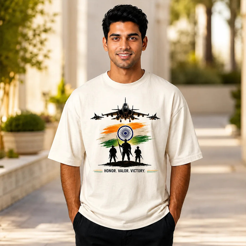 Men's Oversized Graphic T-Shirt - "Guardians of the Skies" IAF Tribute, 240 GSM Pure Cotton