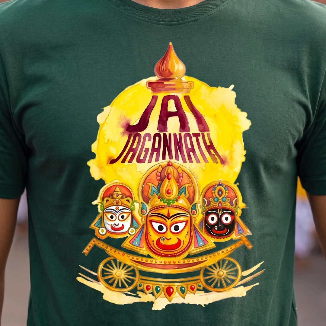 Men's Pure Cotton Jai Jagannath Holy Trinity Graphic Printed T-Shirt