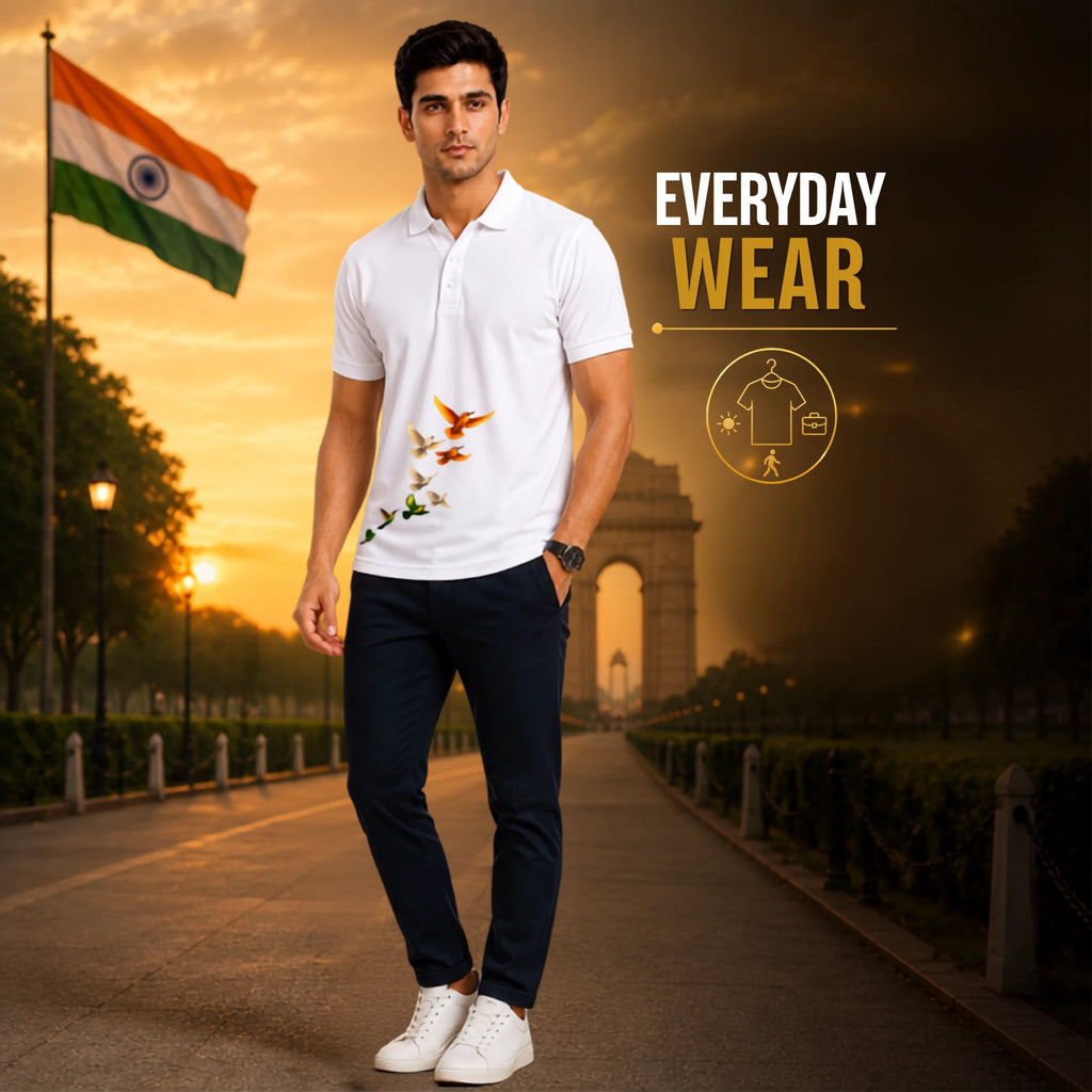 Excello Premium 210GSM Nano Polyester Polo T-Shirt | Regular Fit Patriotic Bird Graphic Polo for Men