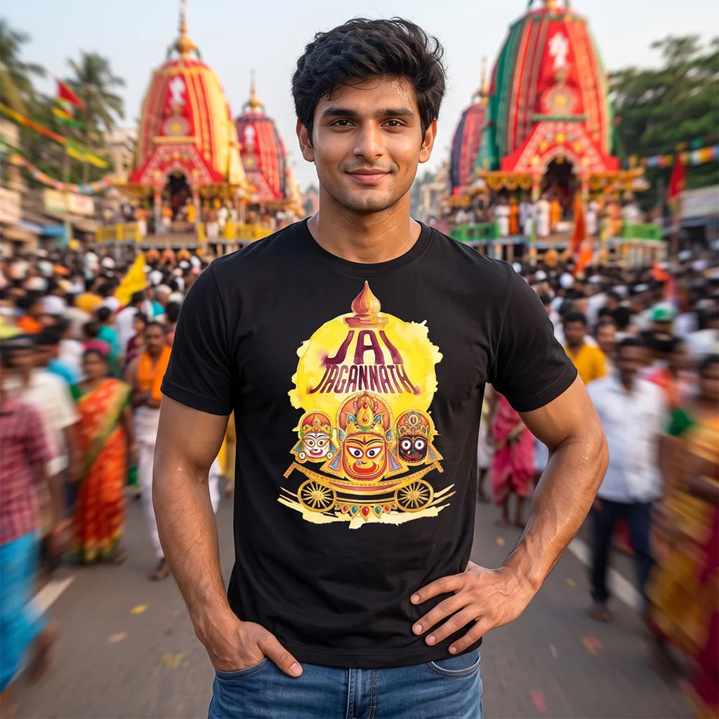 Men's Pure Cotton Jai Jagannath Holy Trinity Graphic Printed T-Shirt