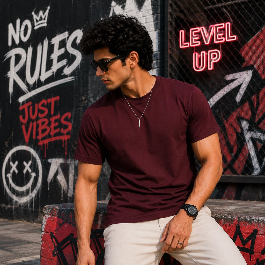 EXCELLO Men’s Plain Cotton T-Shirt (Regular Fit, Round Neck)