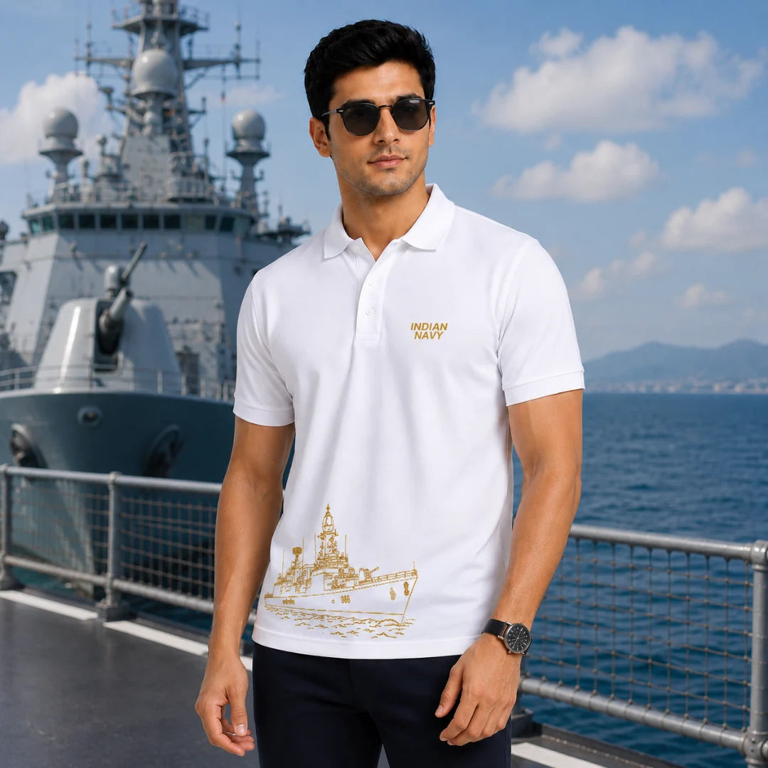 Excello Premium Indian Navy Tribute Polo T-Shirt | 210 GSM Nano Poly Regular Fit