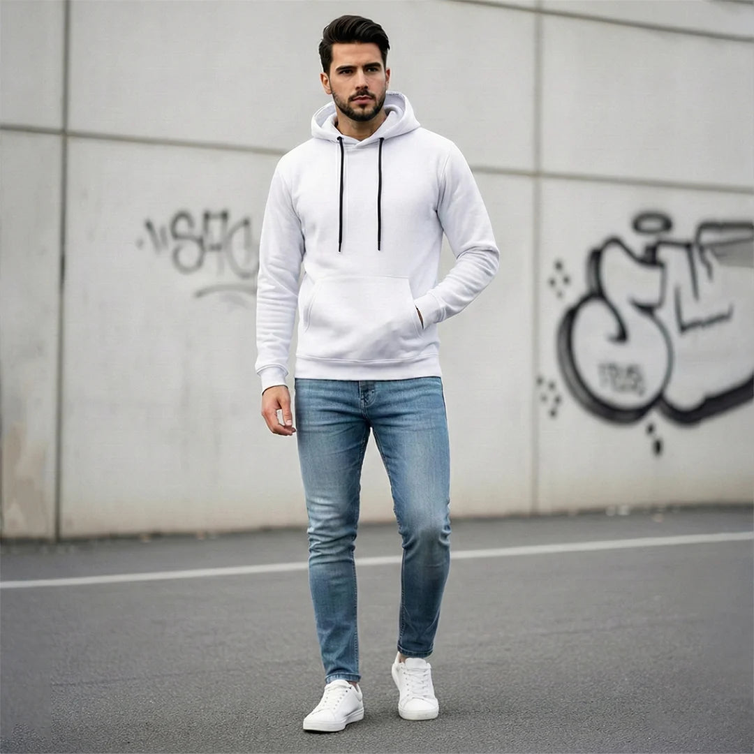 Men's Premium Solid Hoodie | Classic Regular Fit Cotton Blend Pullover Hoodie with Kangaroo Pocket | Essential Casual Winter Streetwear