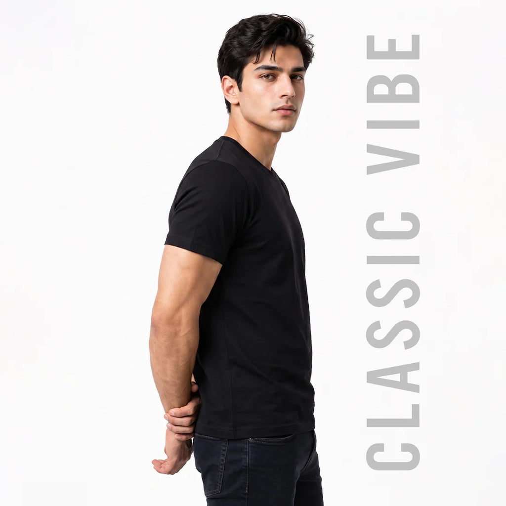 Premium Men's Cotton Blend Round Neck T-Shirt - Regular Fit, 180 GSM, Double Bio-Wash