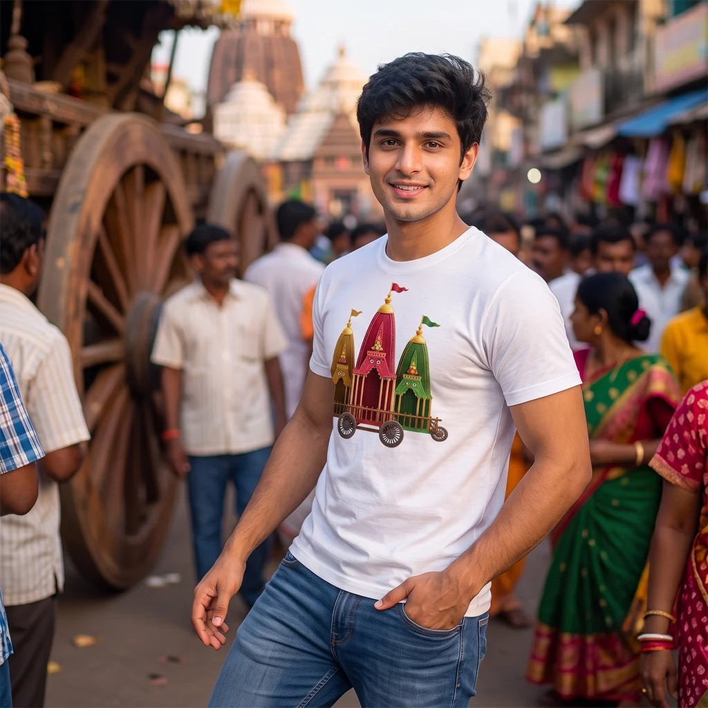Premium Men's Pure Cotton Jagannath Puri Rath Yatra Chariot Graphic T-Shirt