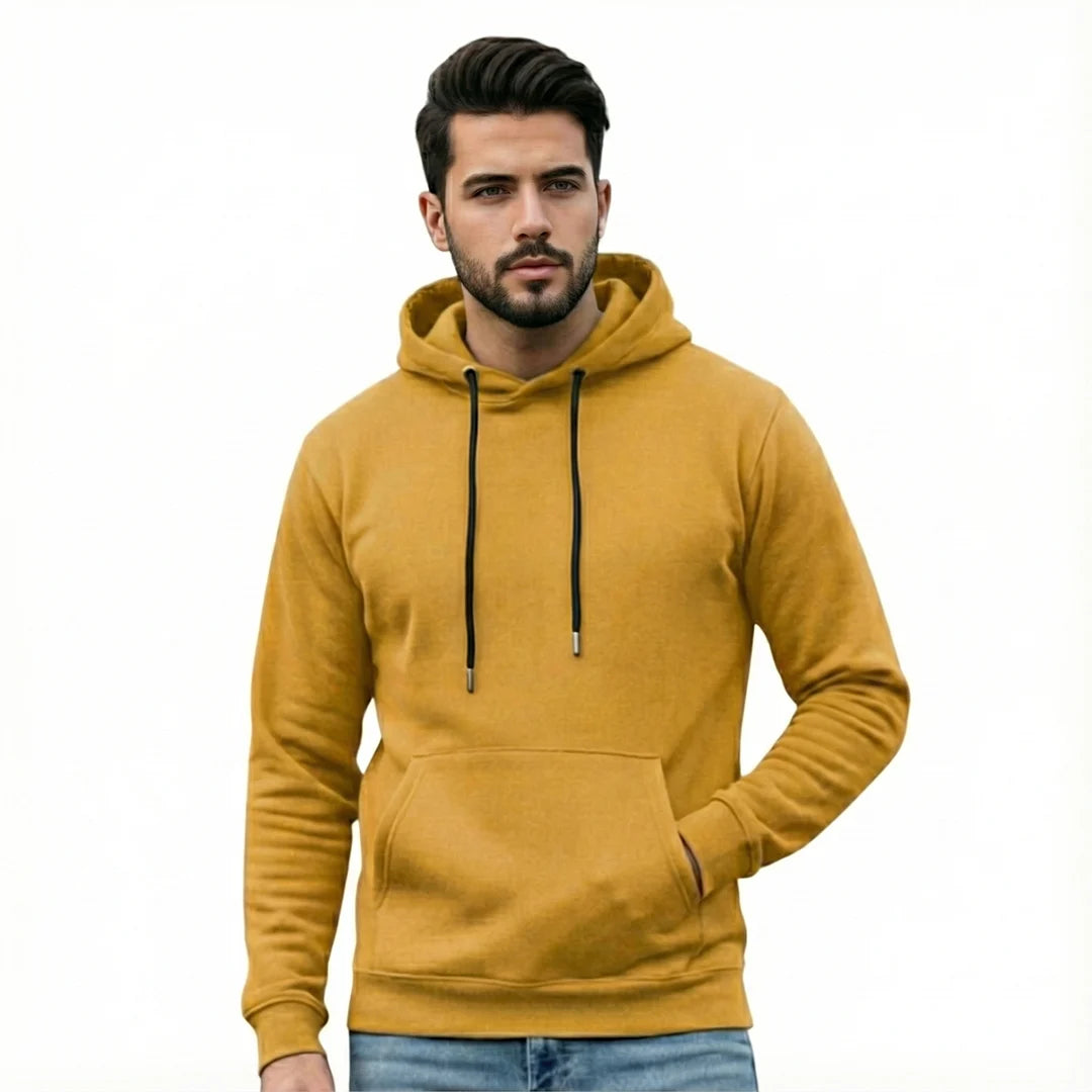 Men's Premium Solid Hoodie | Classic Regular Fit Cotton Blend Pullover Hoodie with Kangaroo Pocket | Essential Casual Winter Streetwear