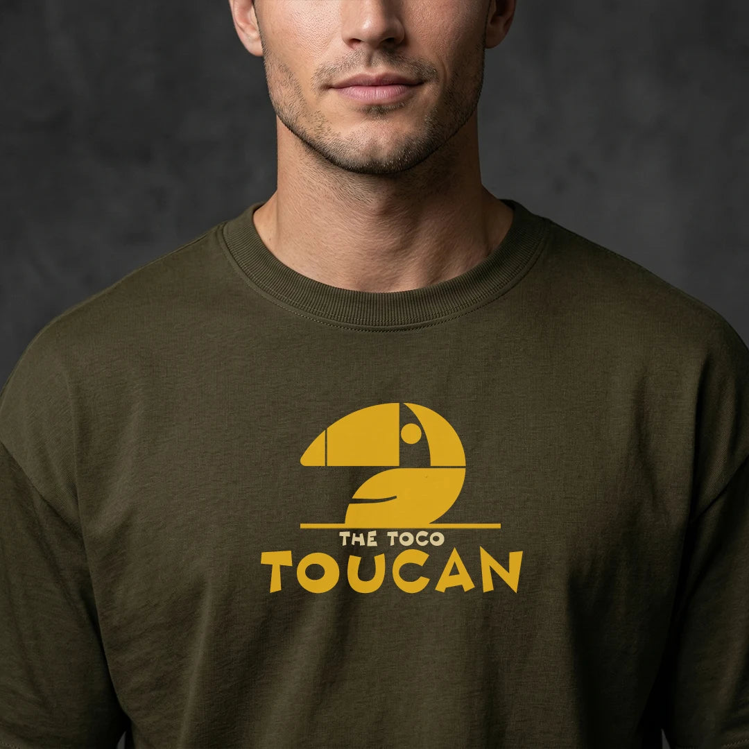 "The Toco Toucan" Tropical Graphic Oversized T-Shirt – Olive Green