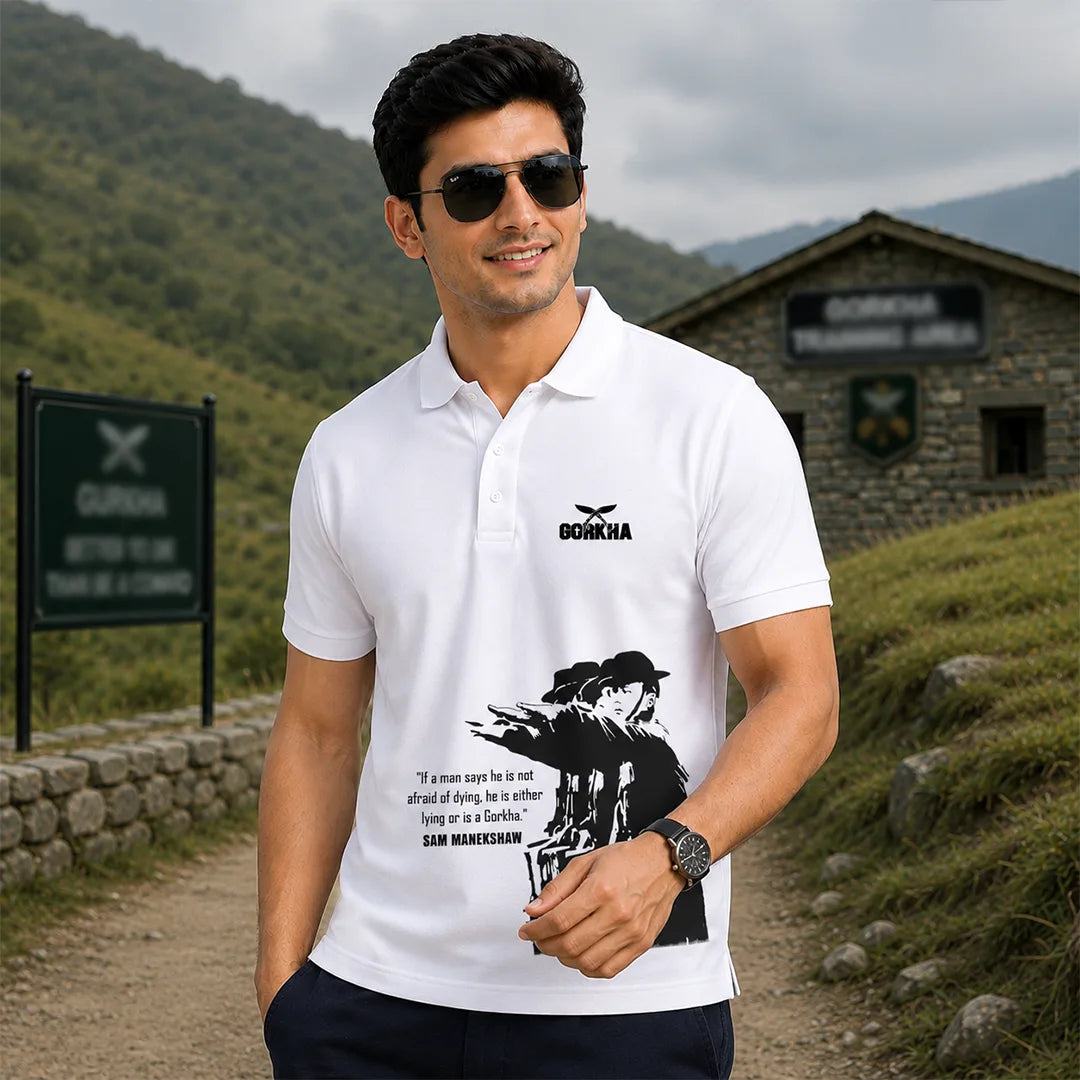 Men's Premium Gorkha Graphic Polo T-Shirt - Sam Manekshaw DTF Print, 210 GSM Nano Poly