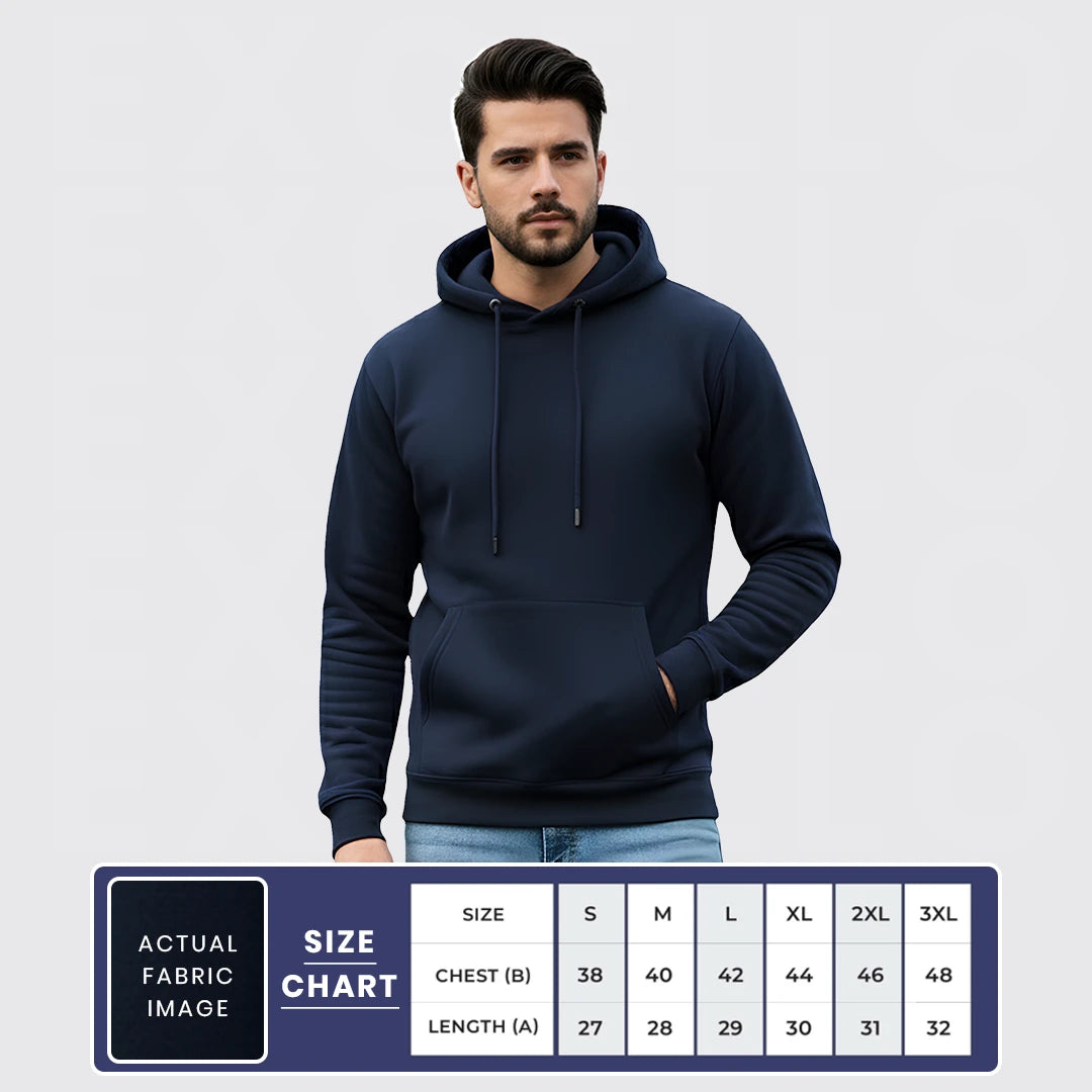 Men's Premium Solid Hoodie | Classic Regular Fit Cotton Blend Pullover Hoodie with Kangaroo Pocket | Essential Casual Winter Streetwear
