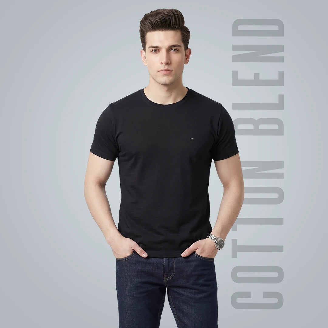 Premium Men's Cotton Blend T-Shirt | 180 GSM Bio-Washed | Excello Embroidered Logo