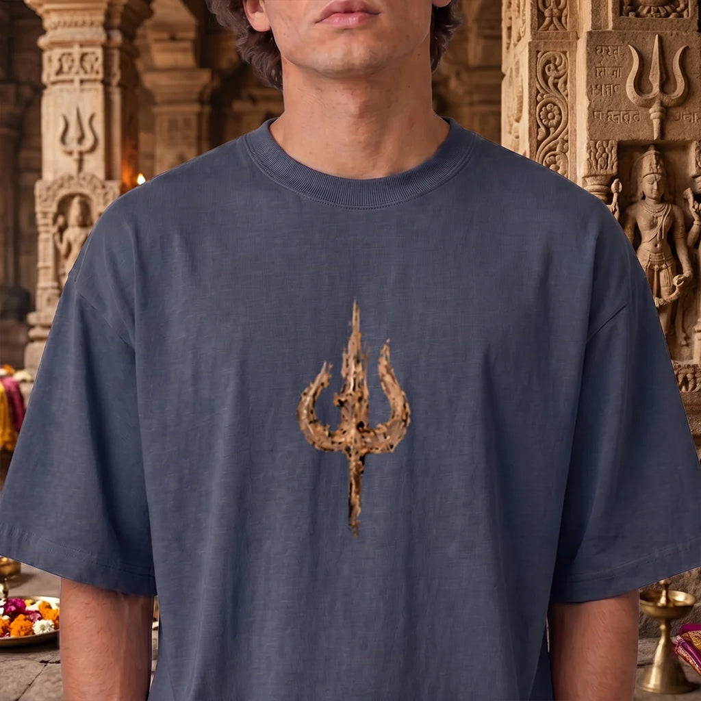 Premium Drop Shoulder T-Shirt | Shiva & Parvati Divine Print | 240 GSM Heavyweight