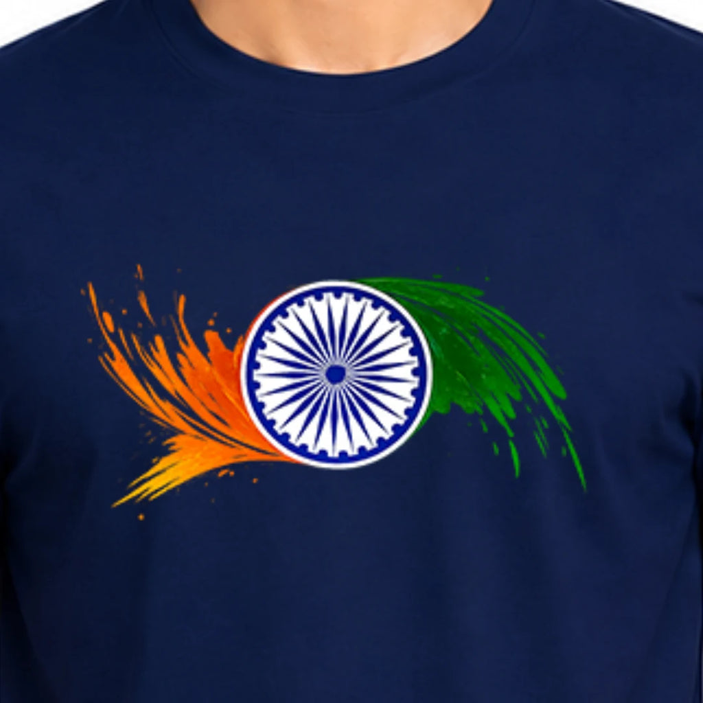 Premium Patriotic Ashoka Chakra T-Shirt | 180 GSM Pure Cotton, Bio-Washed Regular Fit