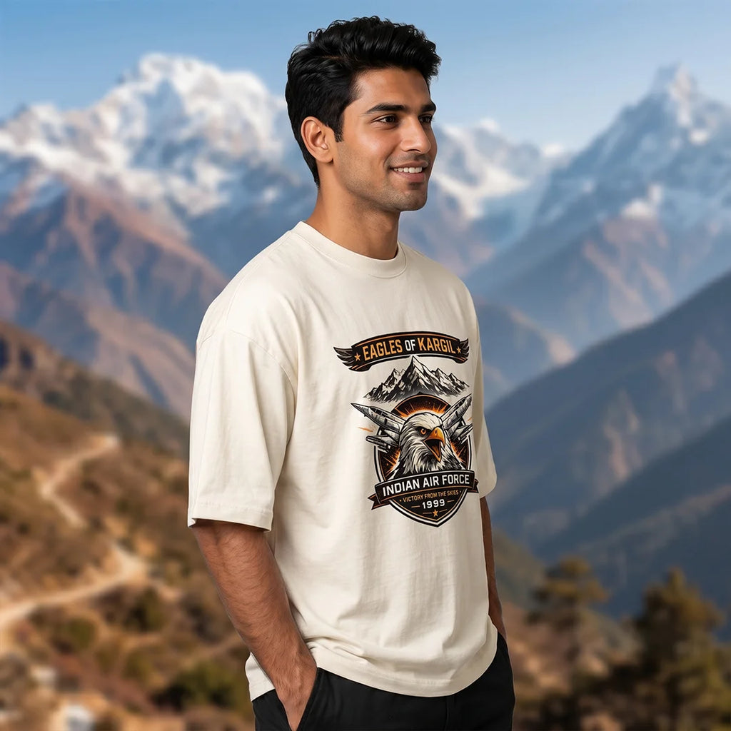 Men's 240 GSM Oversized Graphic T-Shirt - Indian Air Force 1999 Eagles of Kargil Edition