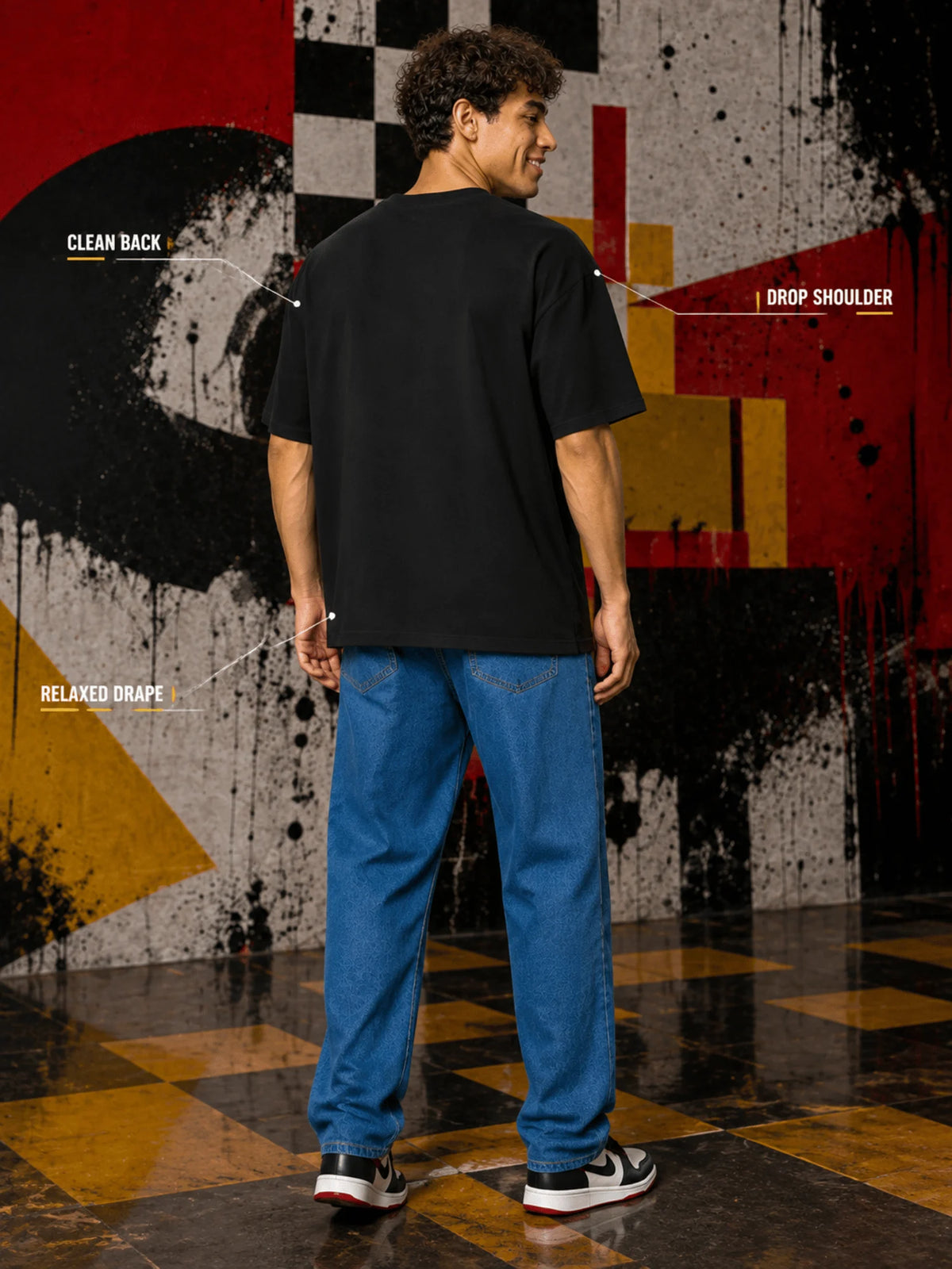 Excello Men's 'Don't Dare to Blame Me' Graphic Oversized T-Shirt | Jet Black