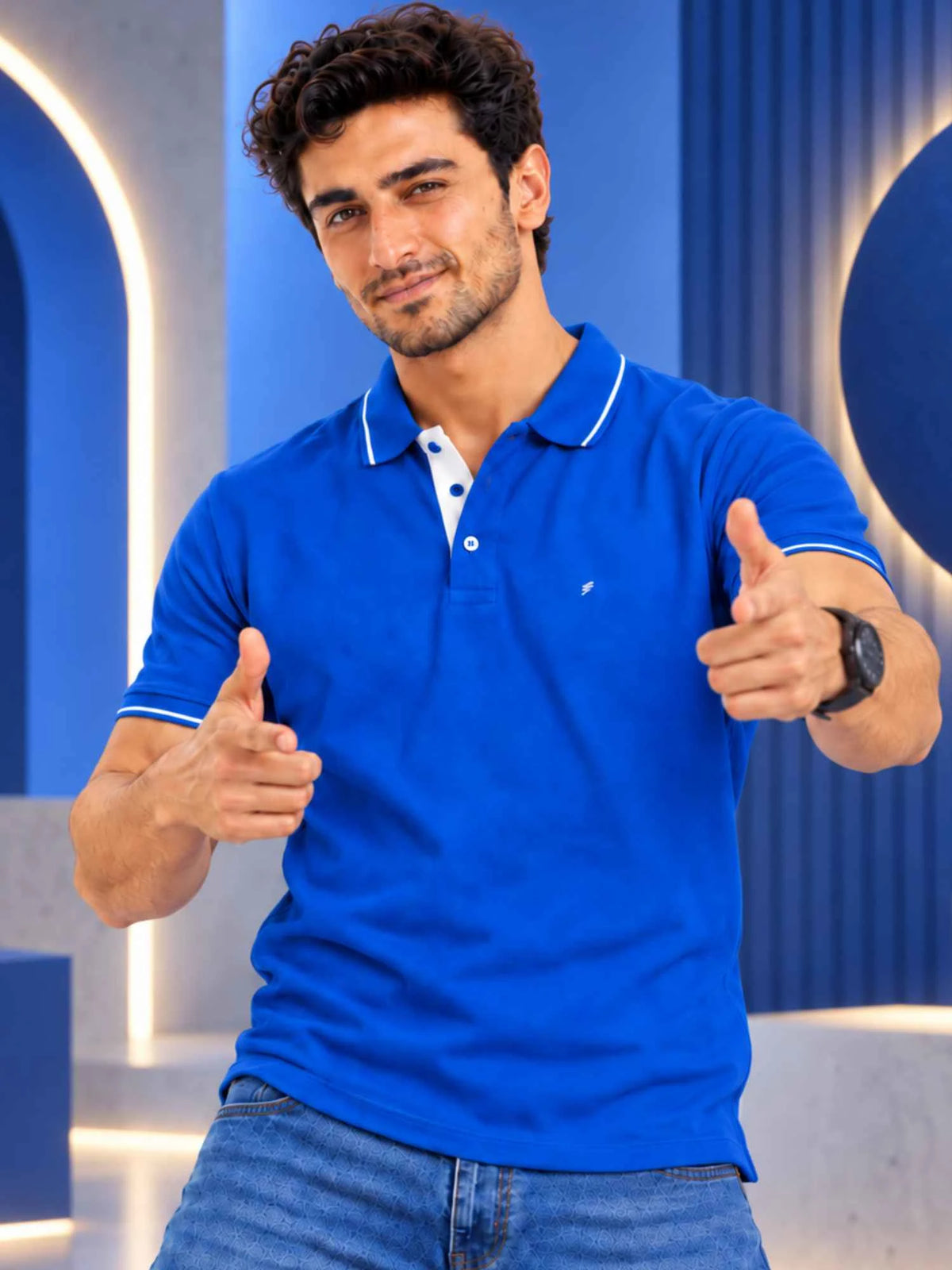 Premium 270 GSM Pure Cotton Biowash Tipping Polo T-Shirt - Heavyweight & Breathable | Royal Blue