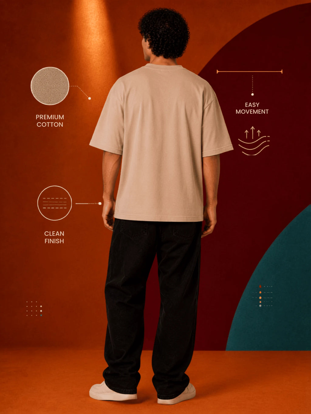 Excello Men's Vakratunda Mahakaya Ganesha Graphic Oversized T-Shirt - 240 GSM Pure Cotton, Bio-Washed-Beige