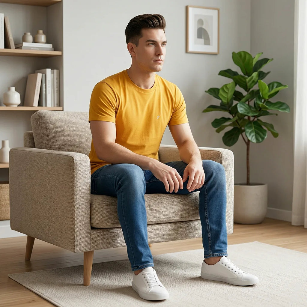 Men's Regular Fit Crew Neck T-Shirt, 100% Pure Cotton, 180 GSM, Breathable Everyday Wear