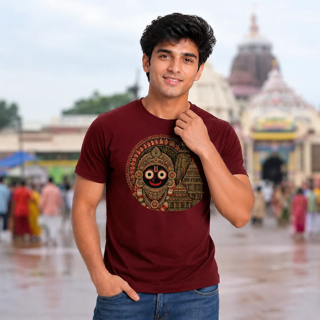 Men's Jagannath Puri Printed Round Neck Regular Fit T-Shirt (180 GSM)