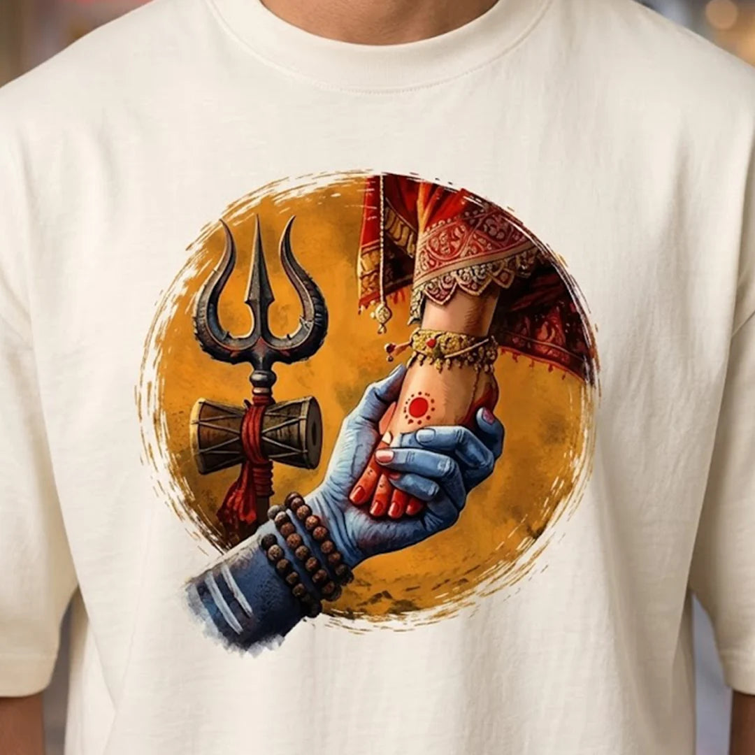 Premium Mahadev & Parvati Oversized Pure Cotton T-Shirt | 240 GSM Heavyweight Divine Graphic Tee