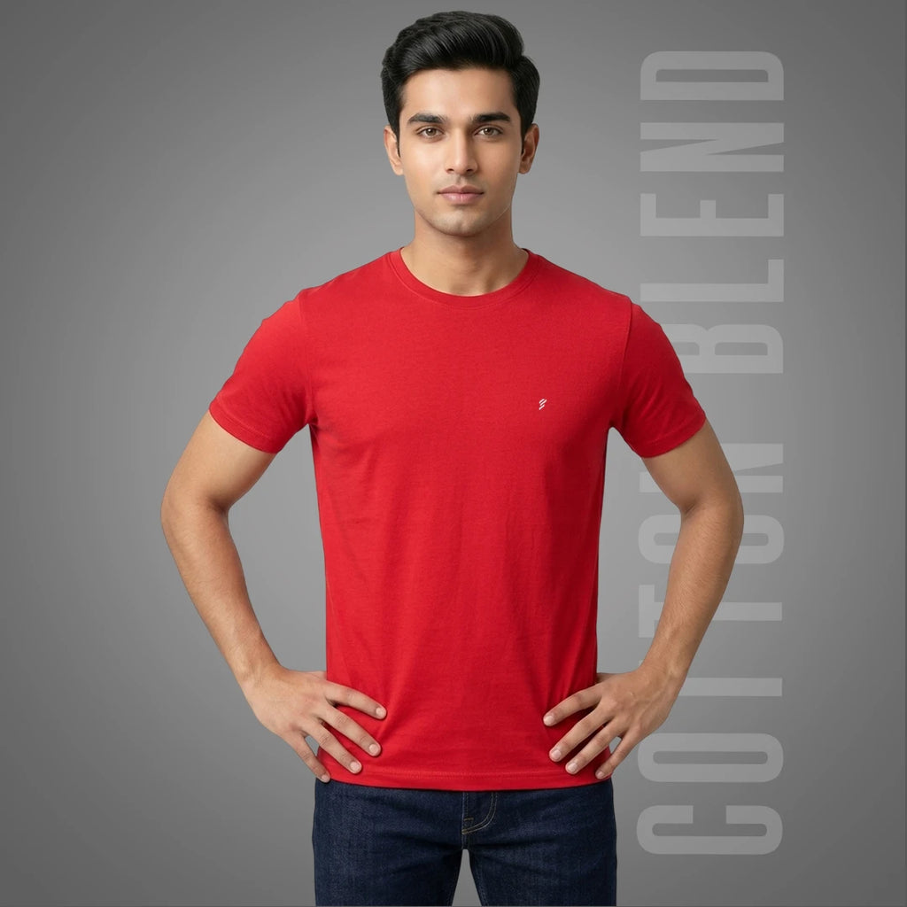 Men's Regular Fit Round Neck T-Shirt – Premium 180 GSM Biowashed Cotton Blend Half Sleeve Tee