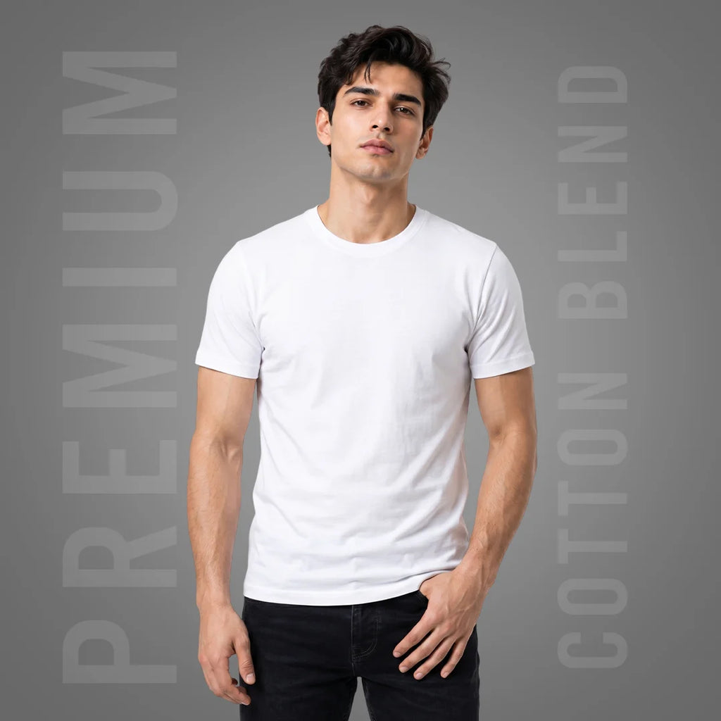 Premium Men's Cotton Blend Round Neck T-Shirt - Regular Fit, 180 GSM, Double Bio-Wash